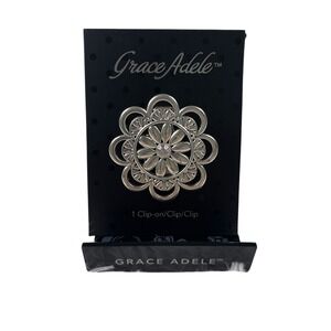 Grace Adele Silver Tone Floral Mandala Rhinestone Clip On Handbag